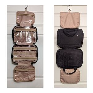 Hanging Travel Toiletry Bag - Black and Tan